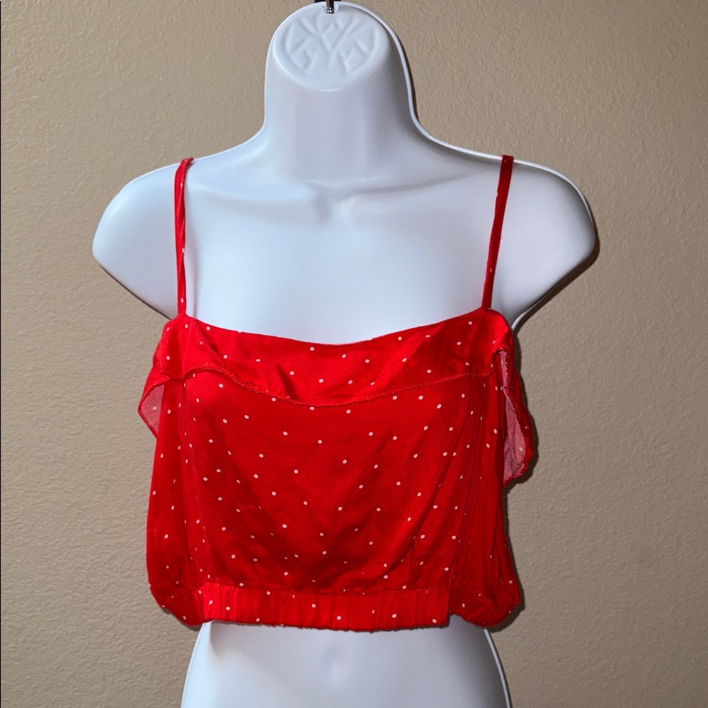 MINKPINK Red with White Polka Dot Sleeveless Crop Top Women’s Size L